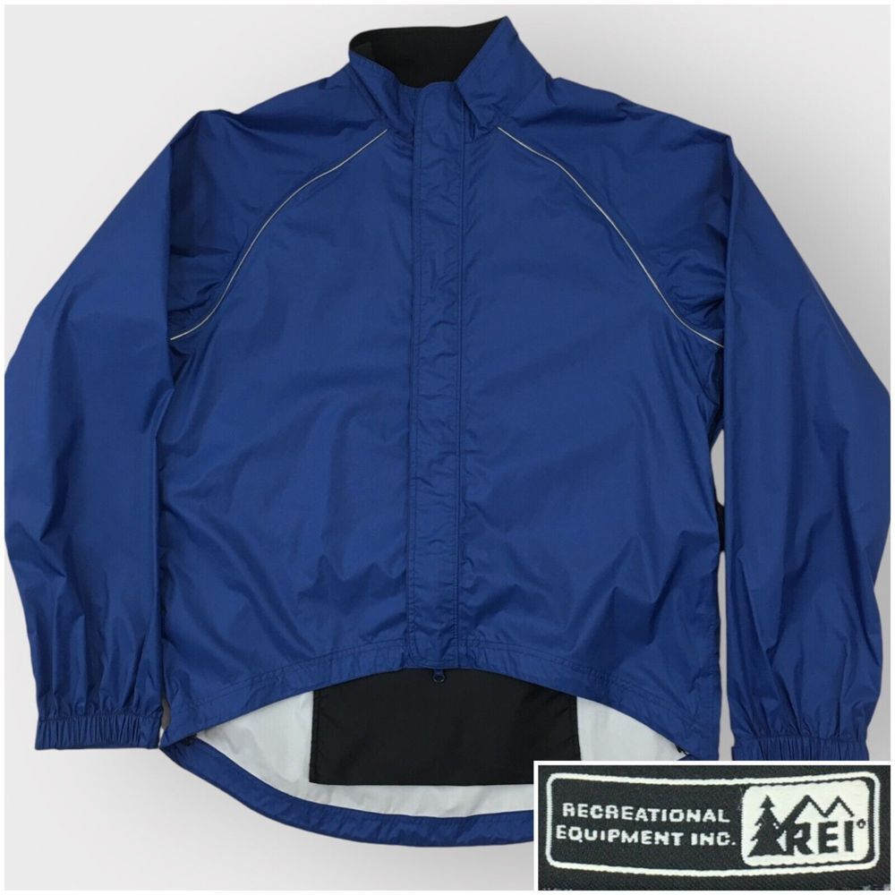 Vintage REI Jacket Blue Rain Coat Parka Men's Size L Nylon Pockets